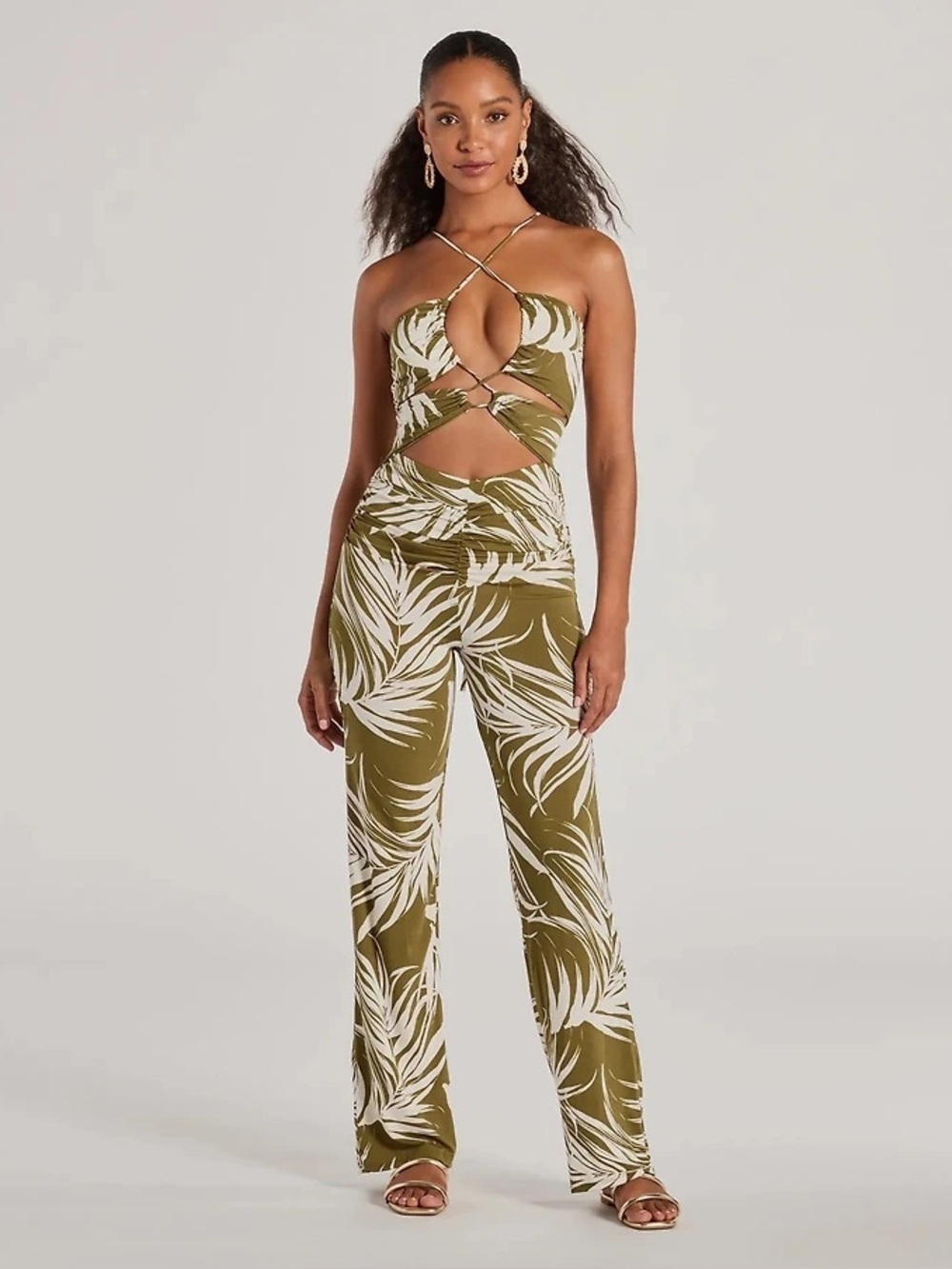 Windsor Olive & White Leaf-Print romper  large